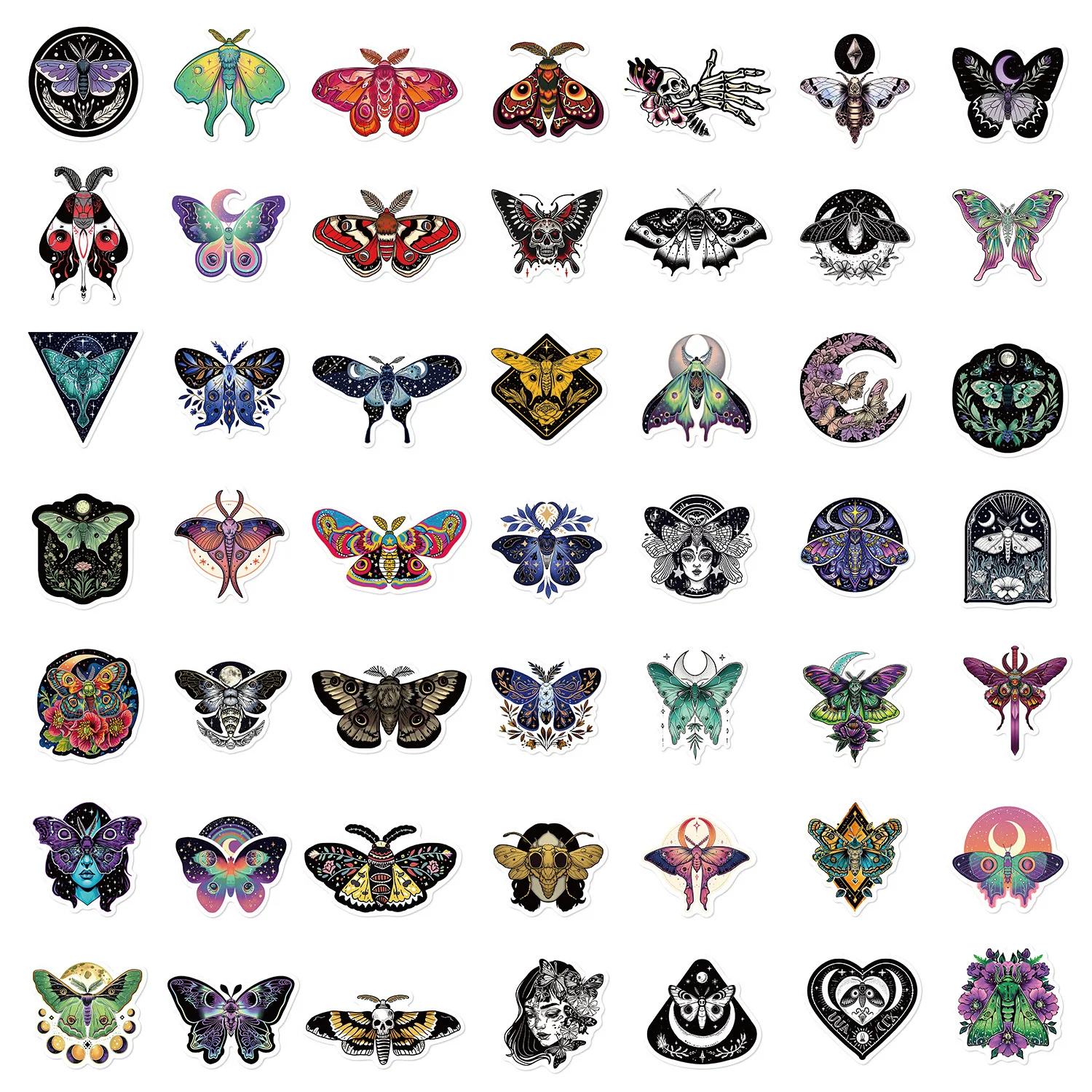 10/50Pcs Cool Dark Gothic Ghost Moth Stickers Aesthetic for Scrapbooking Laptop Phone Travel Luggage Wall Car Decoration Sticker