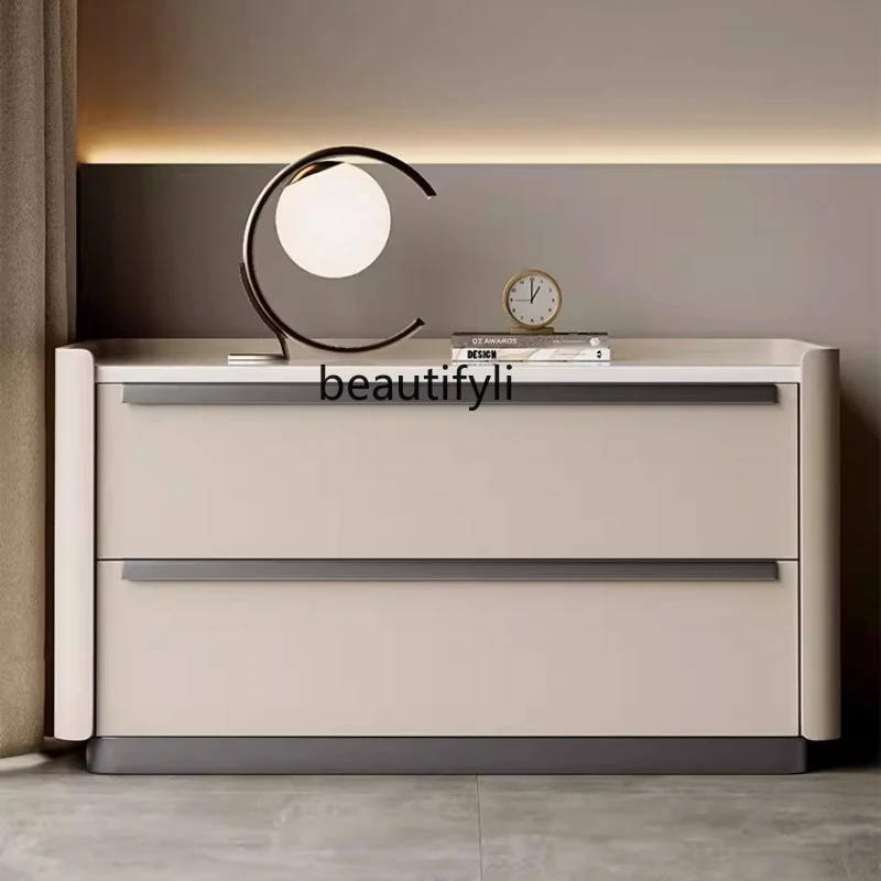 

Light Luxury Minimalist Large Apartment Modern Bedside Bedside Cabinet Bedroom Solid Wood Stone Plate Locker