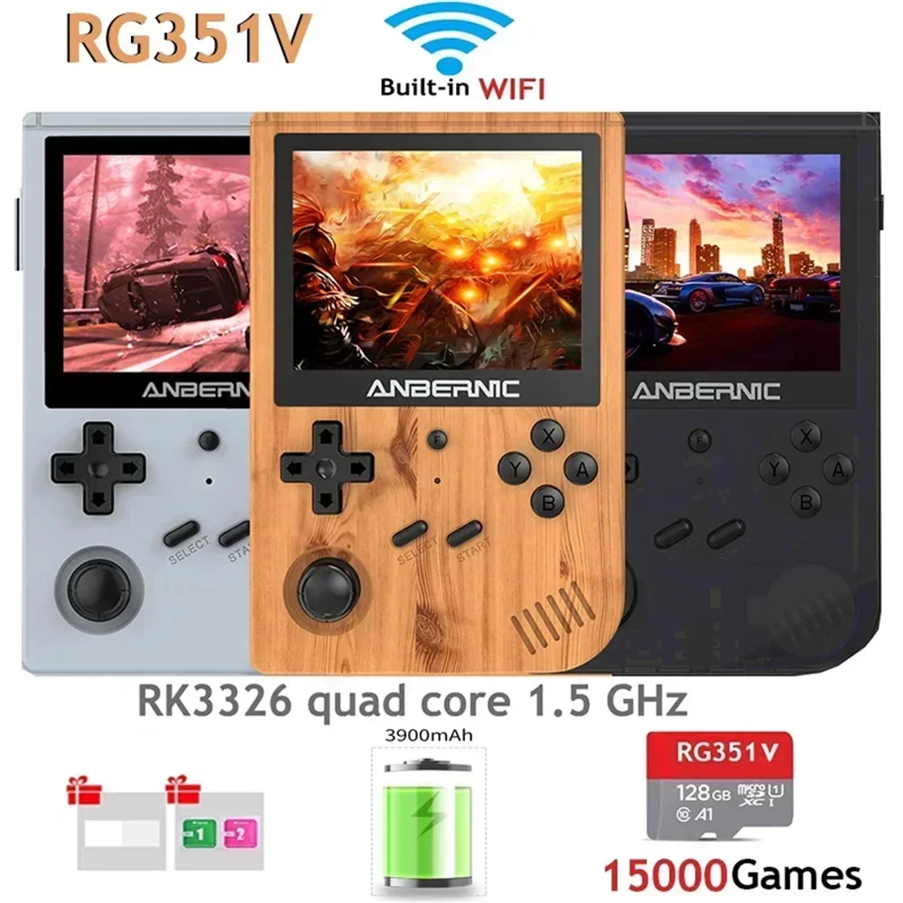 New RG351V Retro Games Built-in 16G RK3326 3.5 INCH 640*480 Portable Retro handheld game console Emulator For Kid Birthday Gift