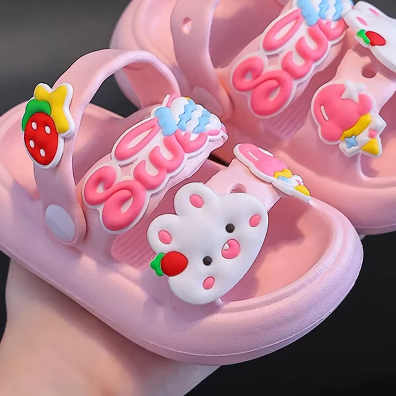 Children Sandals Slippers Soft Anti-Skid Cartoon rabbit panda DIY Design Hole Baby For Boys Girls Summer Kids Sandy Beach Shoes