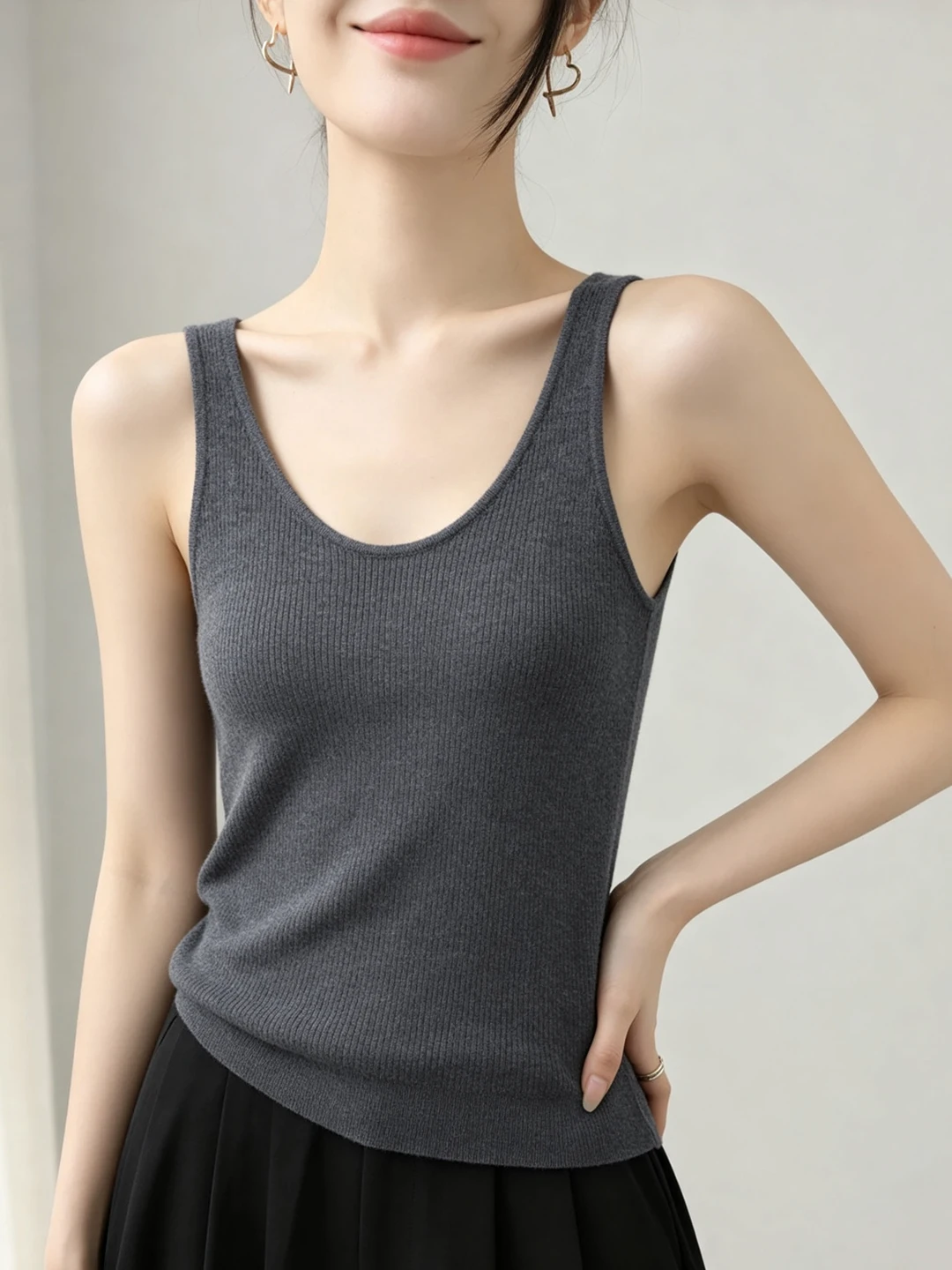 ZMR Intelligent Basic Beauty 100% Pure Wool Knitted Tank Top Women's Slimming Inner Wear Comfortable Commute Style  Color