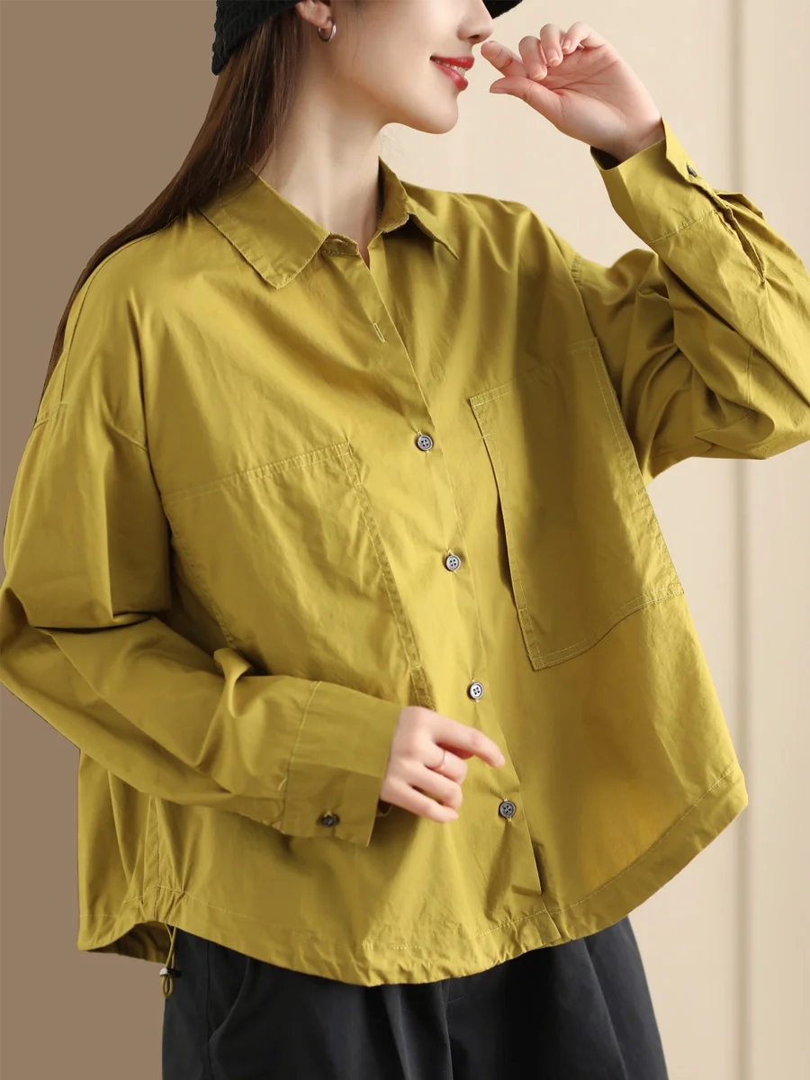 

Модный хлопковый кардиган-топ с художественным воротником для женщин, весна 2026, свободный крой, однотонный