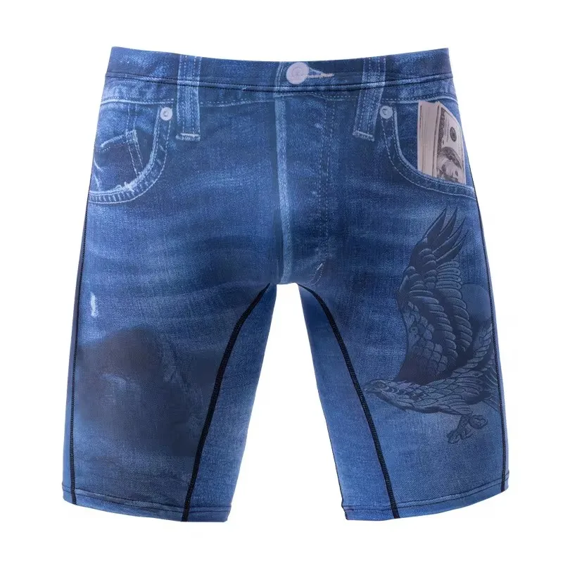 Calzoncillos bóxer de pierna larga para hombre, ropa interior transpirable, con estampado de Jean, bolsa de seda de hielo, L-4XL