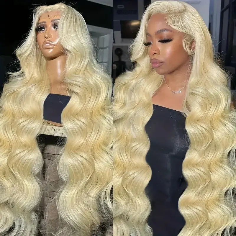 13 x4 hd Spitze Perücken 36 inch 613 blond 13x6 frontal 150 Dichte farbige Körper wellen kleber freies Babyhaar für Frauen Echthaar Perücke