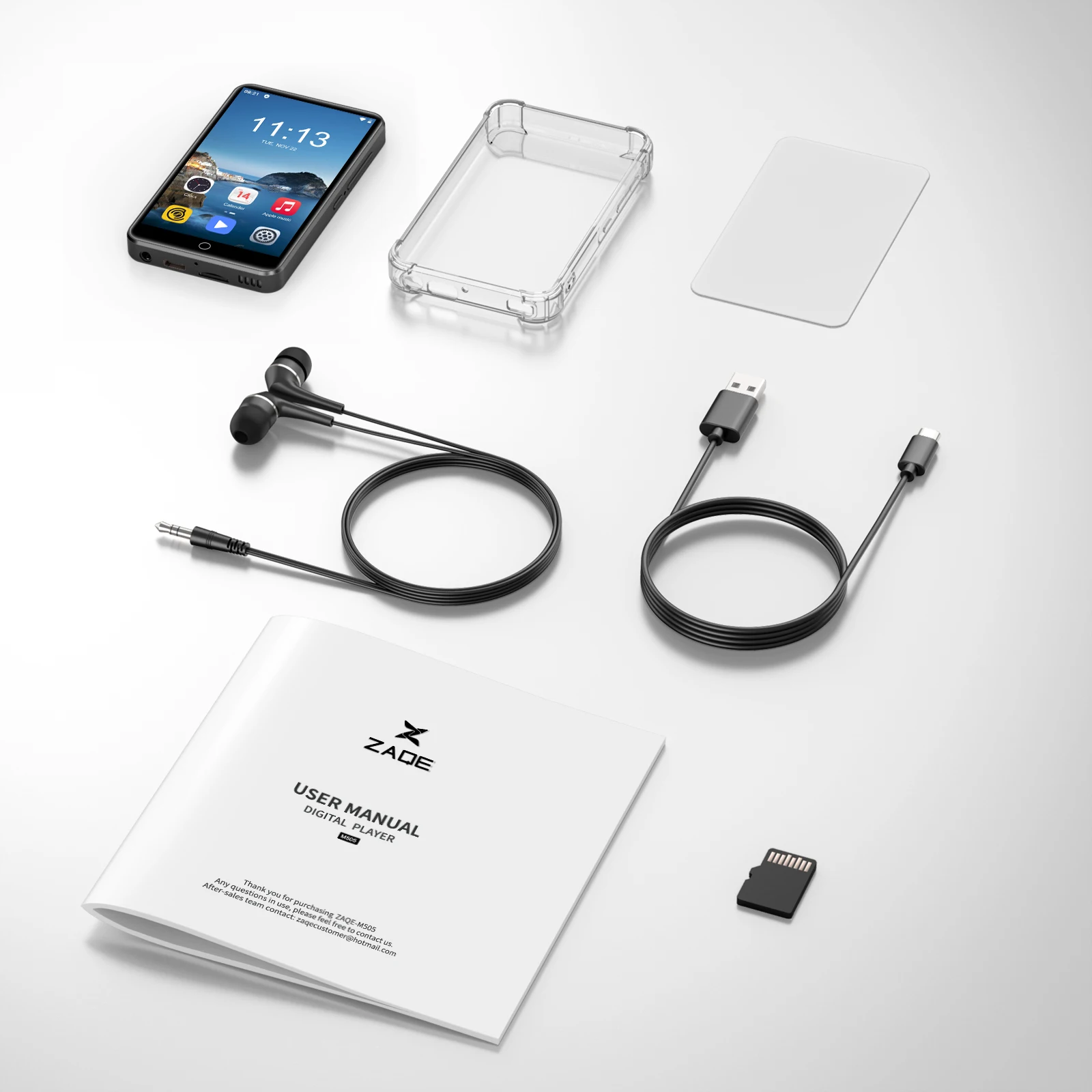 ZAQE MP3 player 80GB (16GB+64GB),  with Bluetooth and WiFi, 4.0-inch, with speaker, FM radio, e-book, capacity up to 512GB