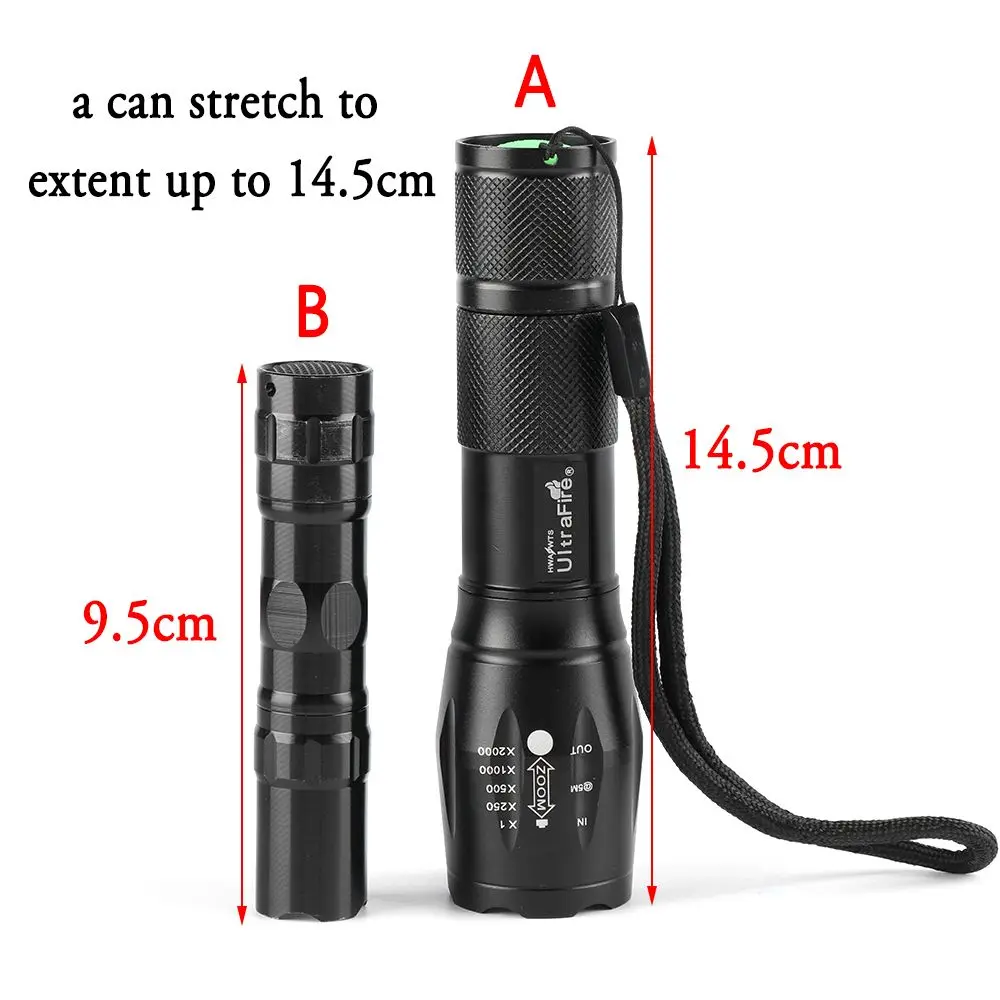 E17 LED Zoom Flashlight Waterproof Torch 3800Lm 5 Mode Bright 500 Lumen LED Practical