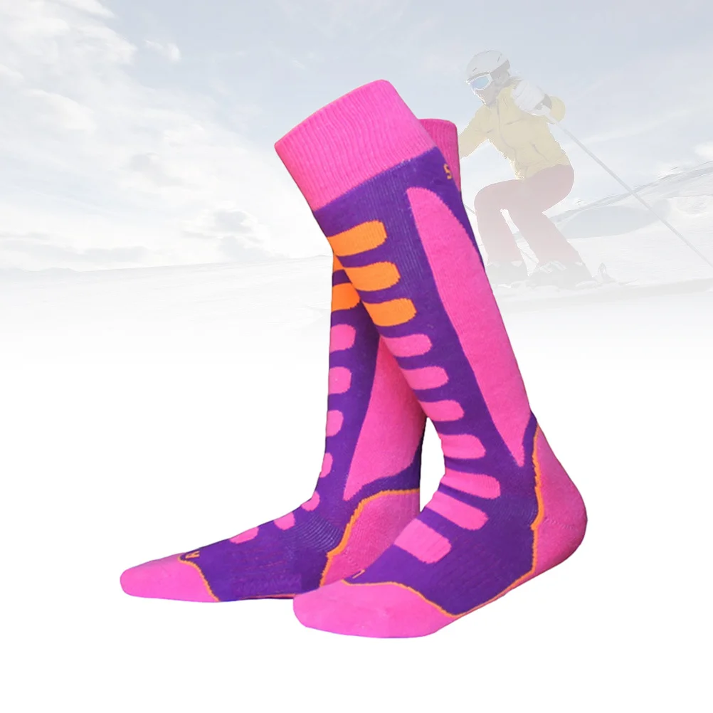 

Thick Cotton Skiing Socks Pink 27-30 Extra Warm Moisture Wicking Elastic Cuff Non Slip Sports Socks Men Women Snowboard