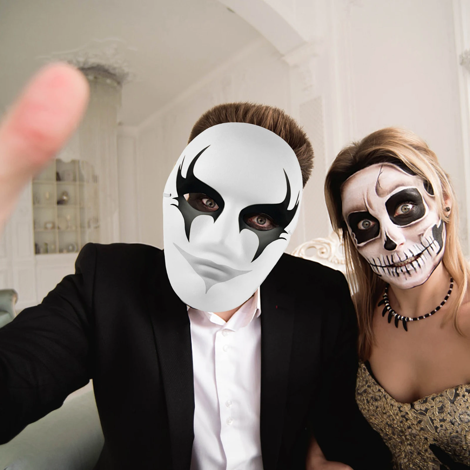 

10pcs Blank White Hand Painted Mask for Adult Male Scary Ghost Costume Halloween Party Eco Friendly Paper for Masquerade