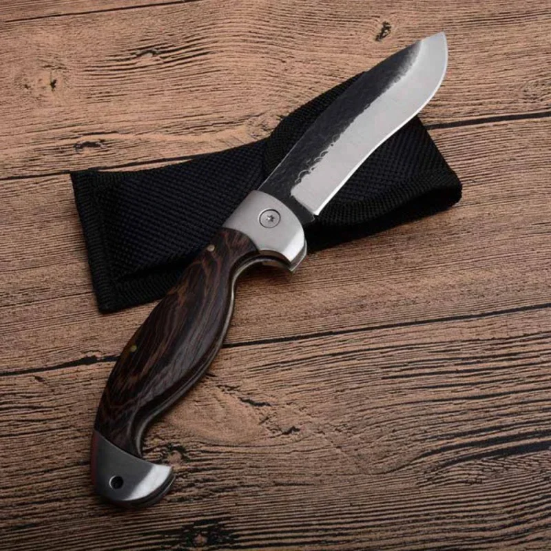 

Utility Survival Outdoor Tool Wood Handle Tactical Folding Knife 440C Steel Blade Pocket Hunting Camping Survival Knives Sheath