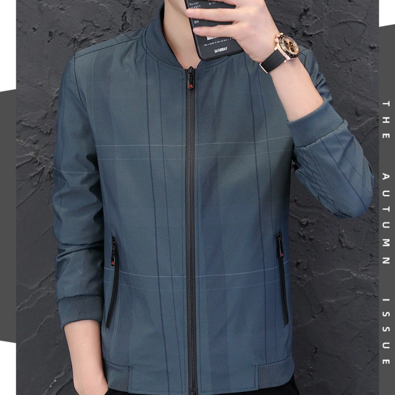 Spring Autumn Men Coat Long Sleeve Zipper Bomber Jacket Slim Windbreaker Collar Motorcycle Jacket Korean Fashion Coats