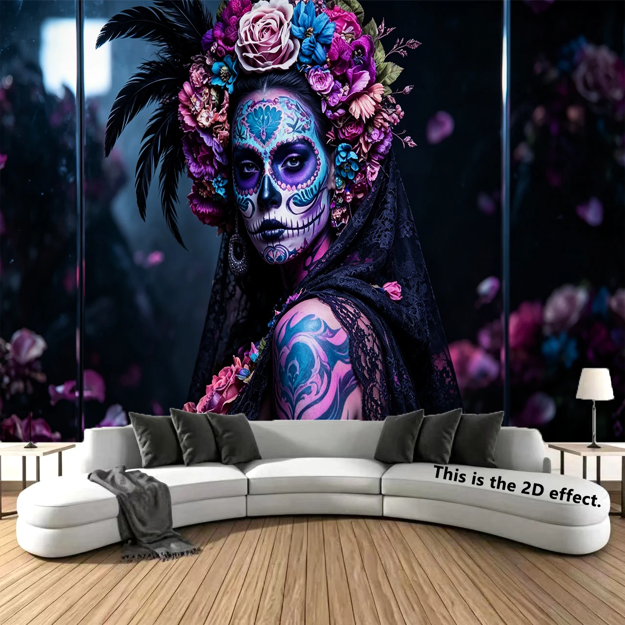 Gothic Floral Sugar Skull Background Cloth Hanging Cloth Bedroom Bedside Decorative Wall Cloth Dormitory Tapestry