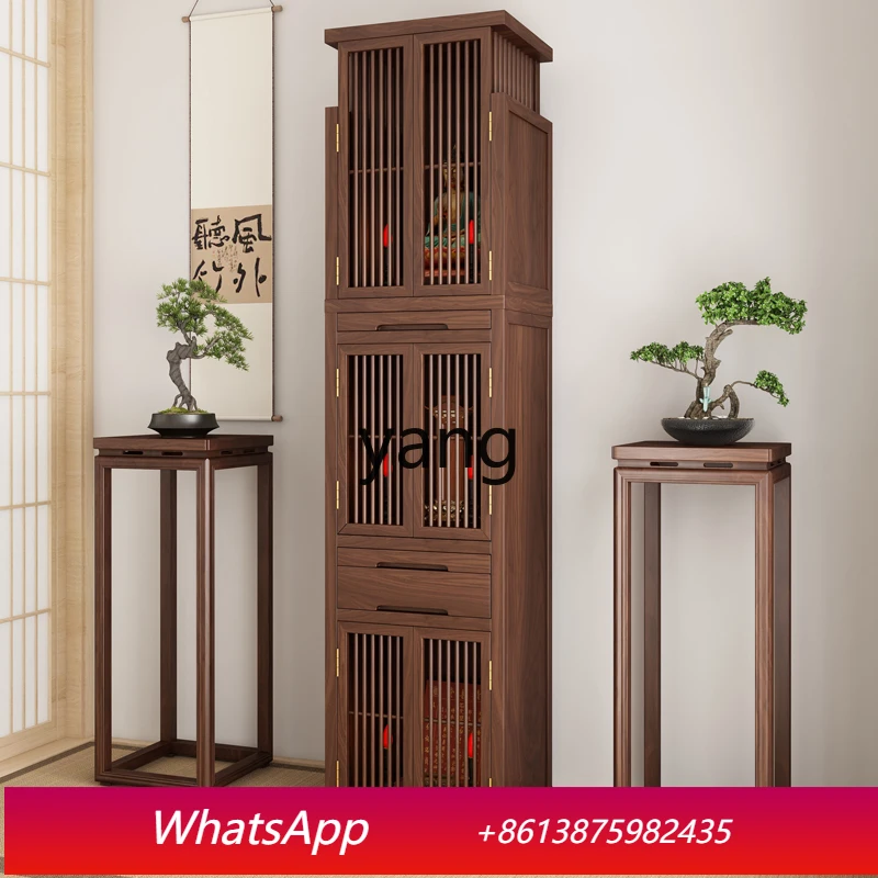 LH new Chinese black walnut solid wood three-layer Buddhist niche household God of Wealth cabinet Buddhist platform