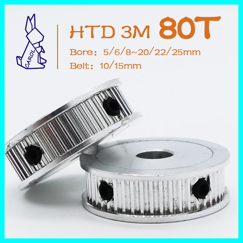 HTD 3M 80Teeth Pulley 3M Timing Pulley Bore 5/6/8~20/22/25mm Belt Width 10/15mm HTD3M Pulley 80T Synchronous Wheels 3M 80 Teeth