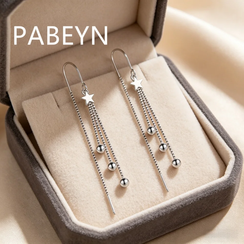 925 Sterling Silver Stylish Simple Pentagram Fringed Ear Hook, Birthday Party Anniversary Gift, Ladies Jewelry