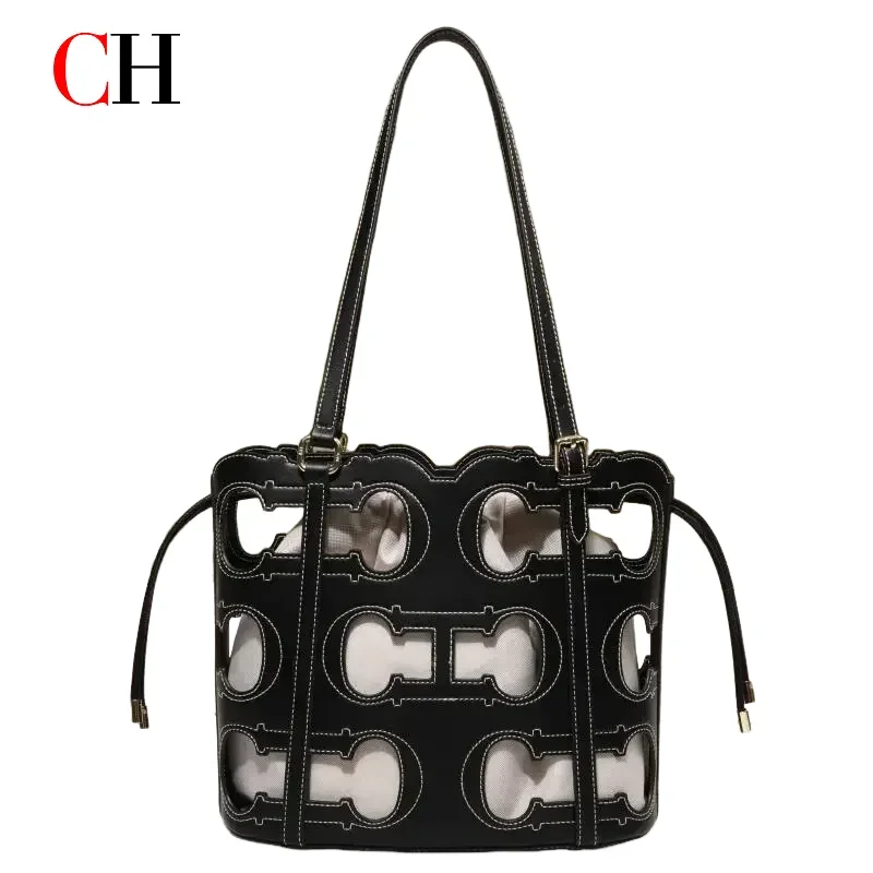 CH Brand Women Hollow Out Tote Bag 2 In 1 Shoulder Bag Luxury Designer Handbag Wine Red Bucket Bag For Work