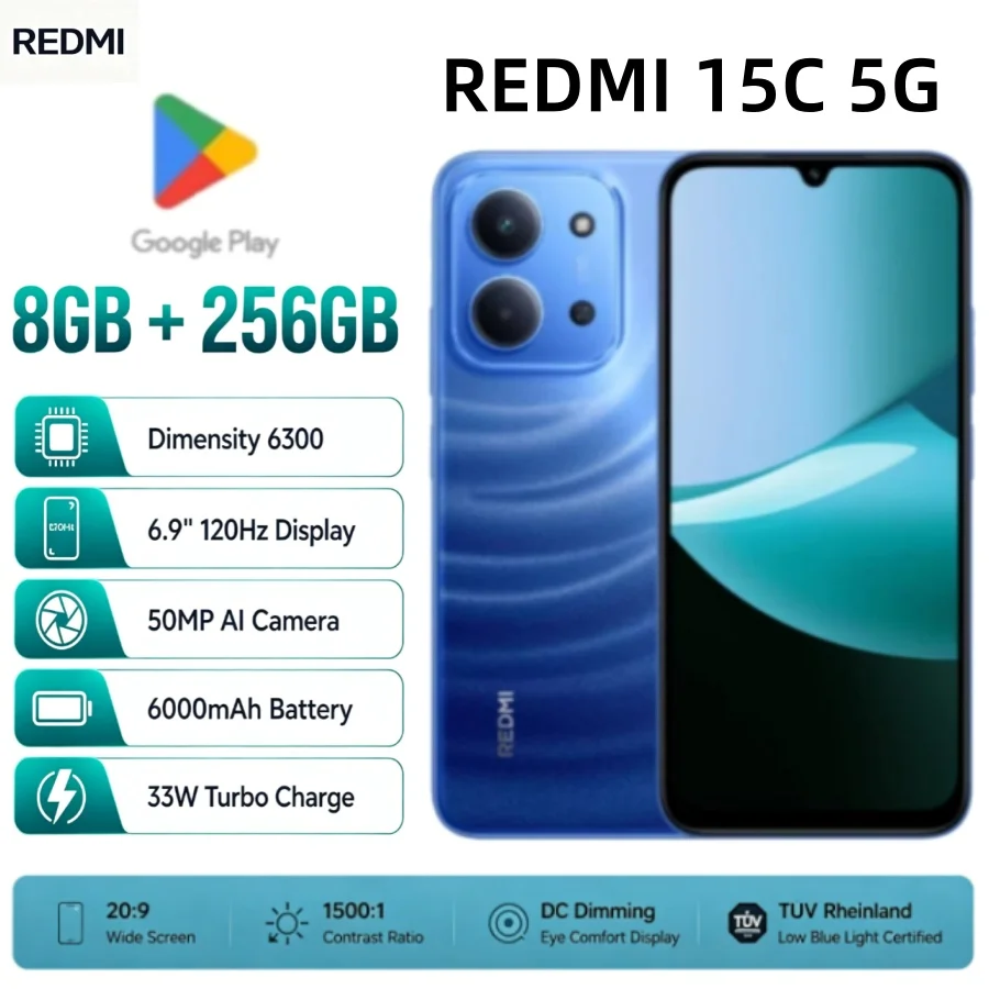 New Arrival 2026 Redmi 15C Global Unlocked Smartphone 8+256GB Memory Dual‑SIM Dual Standby Cost‑Effective Official Original