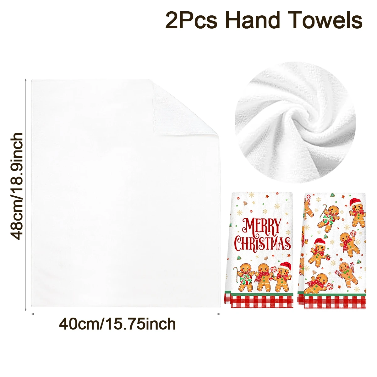 2pcs Christmas Kitchen Towels 40*48cm Buffalo Plaid Cartoon Gingerbread Man Design Hand Towels for Festive Home Kitchen Decor