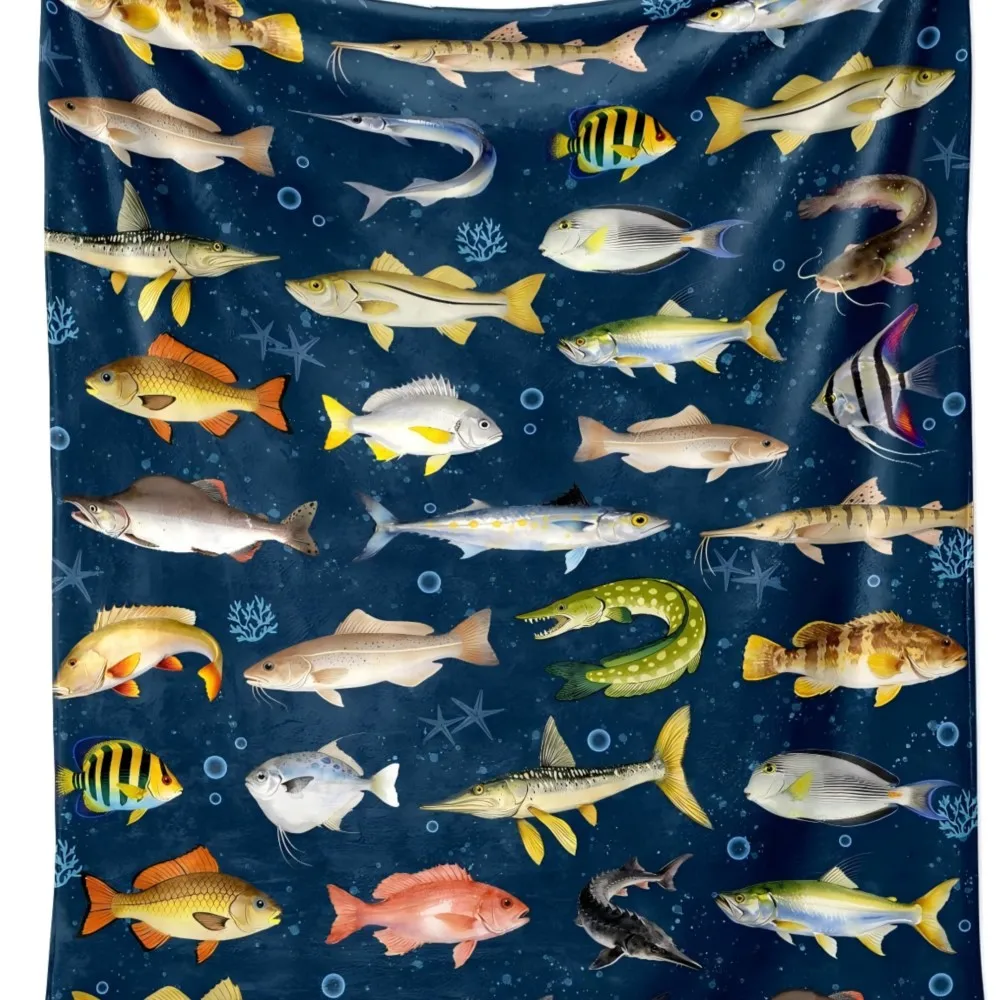 Deep-sea Fish Cute Animals Gift Flannel Blanket For Birthday Festival Watch TV Blanket Nap Reading Camping Four Season Use