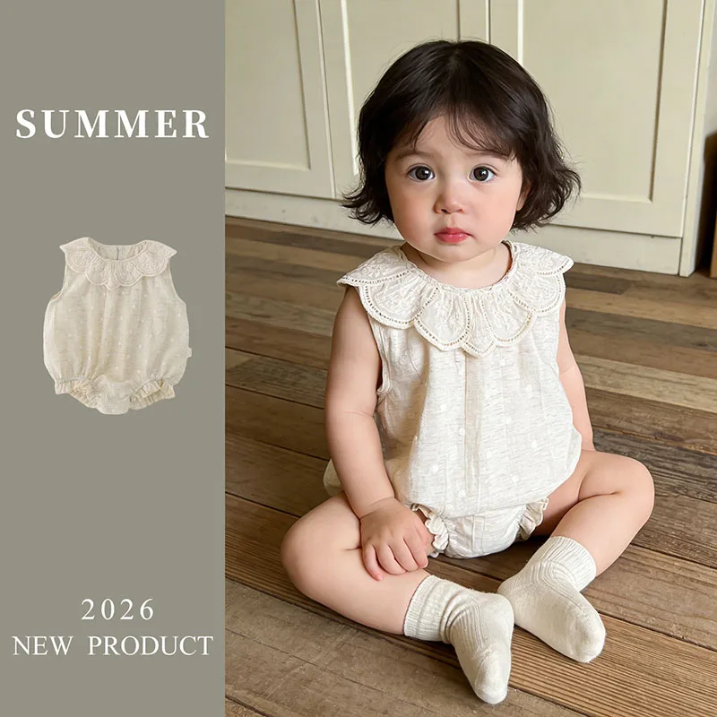 

Летний детский комбинезон MILANCEL для девочек от 3 до 24 месяцев с вышитыми цветами, свободный дышащий комбинезон в горошек для малышей