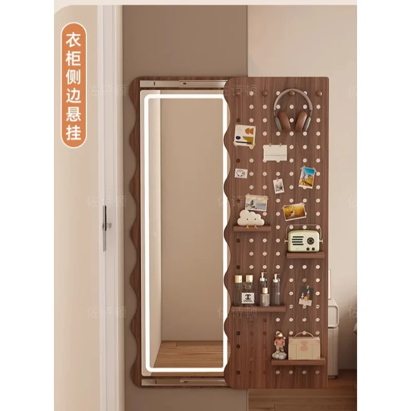 Invisible full-length mirror push-pull hidden full-body mirror attached to the wall can block wall-mounted solid wood hole board