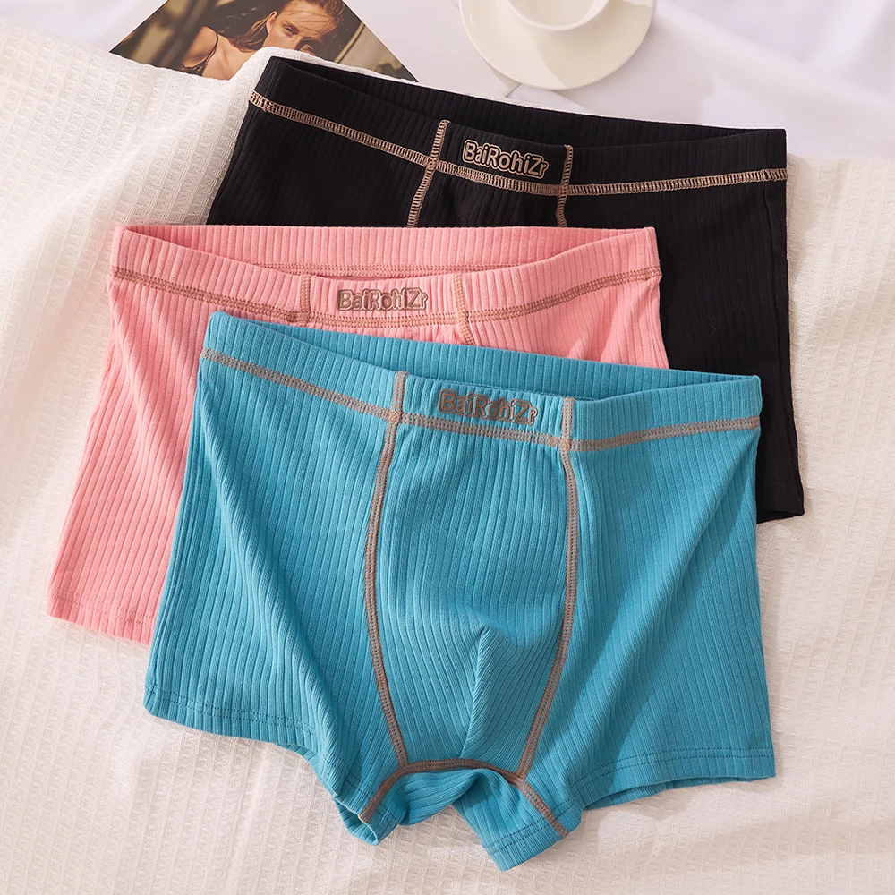 

3PCS/Pack L-4XL High-end Cotton Striped Men's Panties Antibacterial Breathable Crotch Underpants Soft 3D Large Space Underwear