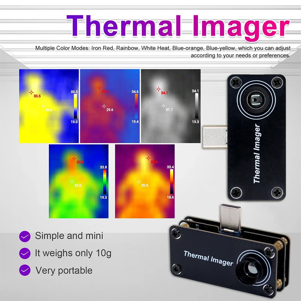 Kamera pencitraan termal seluler, Imager termal tipe-c-20 ~ 1000 °C 32*32 pixel, kamera pencitraan termal inframerah untuk ponsel Android