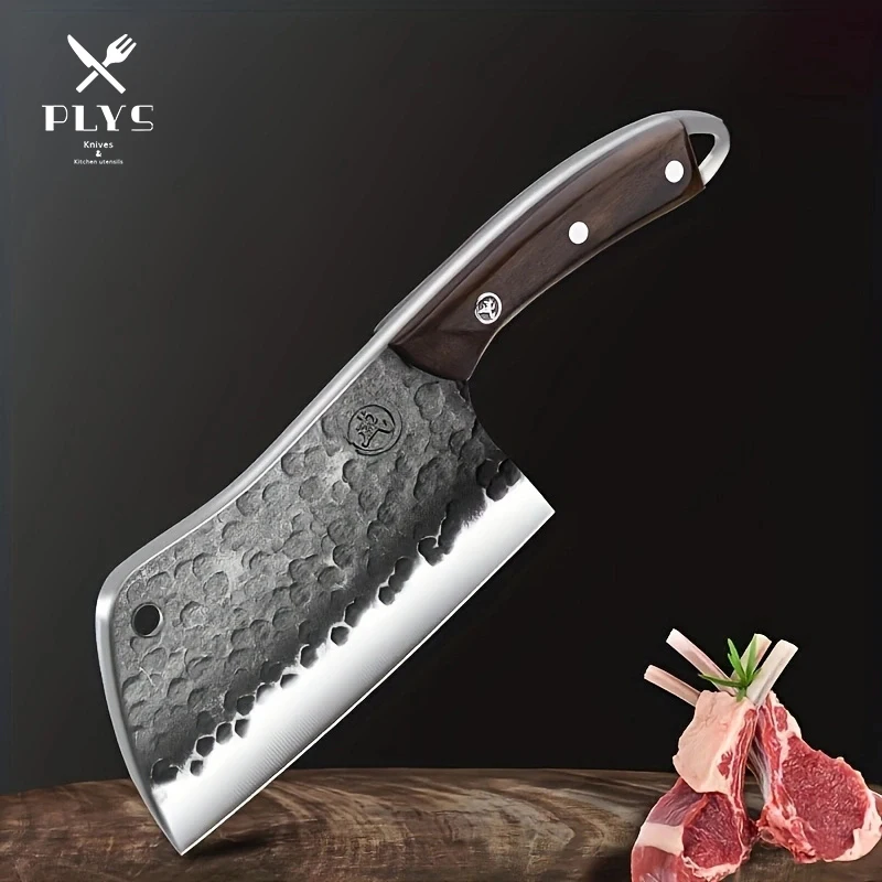 PLYS Forged Bone Chopping Knife Stainless Steel Thickened Black Blade Meat Cleaver Sharp Cutting and Mincing Chef Knife