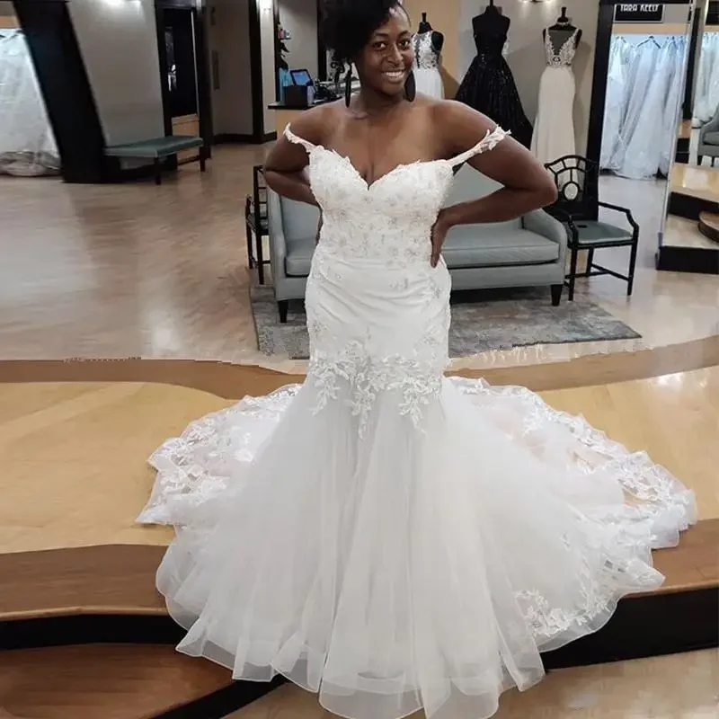 Vestidos de novia de sirena personalizados, escote en forma de corazón africano con hombros descubiertos, ropa de boda elegante para novia