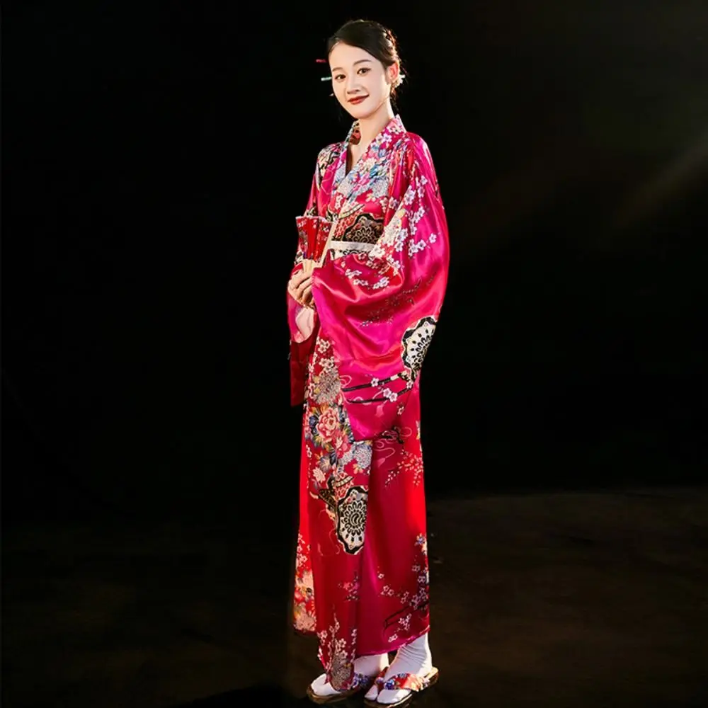 Cosplay Costume Traditional Japanese Kimono Japanese Style Printed Floral Sakura Girl Kimono Dress Asian Elegance