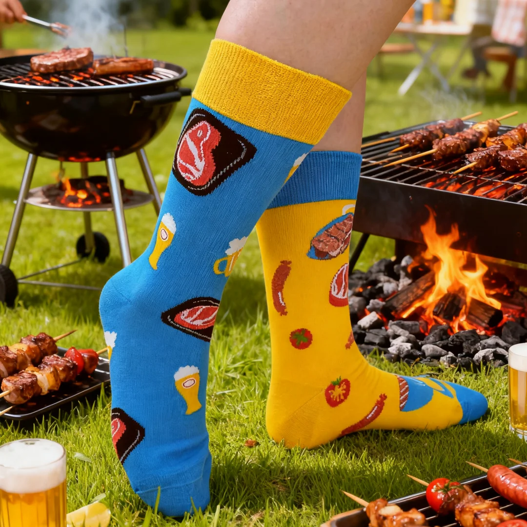 

1 Pair Of Trendy BBQ Patterned Men's Mid-calf Socks,Stylish And Comfortable, Perfect For Year-round Wear.