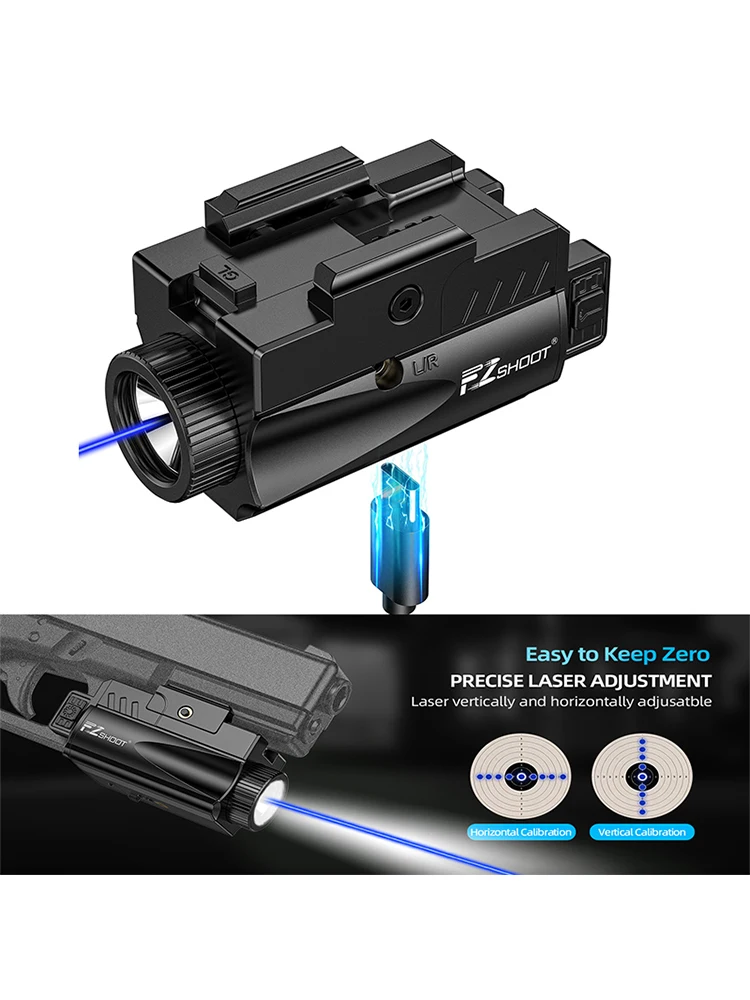 EZshoot 1000 Lumen Tactische Zaklamp Pistool Licht Rood/Blauw Laser Combo met Slid Rail Compatibel met G-lock & Picatinny Rail - afbeelding 2