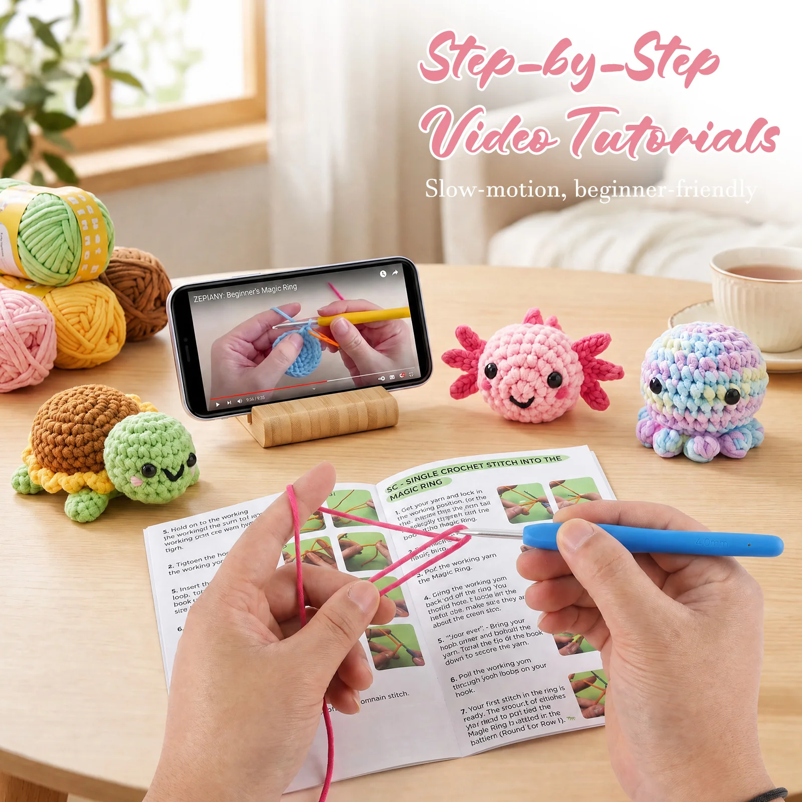 Beginner Crochet Starter Set Crochet Doll Animal Making Kit with Video Tutorial for Beginner Crafting Learning Crochet Crafting