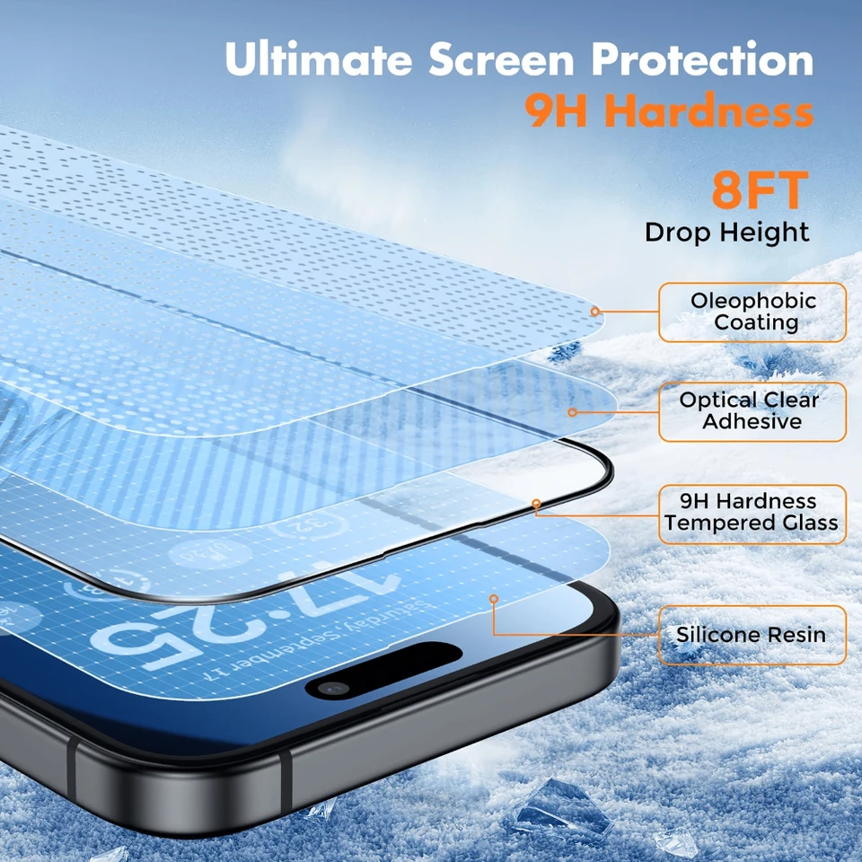 NNBILI 4 Paquetes Protector de Pantalla de Cobertura Completa Vidrio Templado, 99.99% HD Transparente, para iPhone 17 16 15 14 13 12 11 Pro Max 17e 4