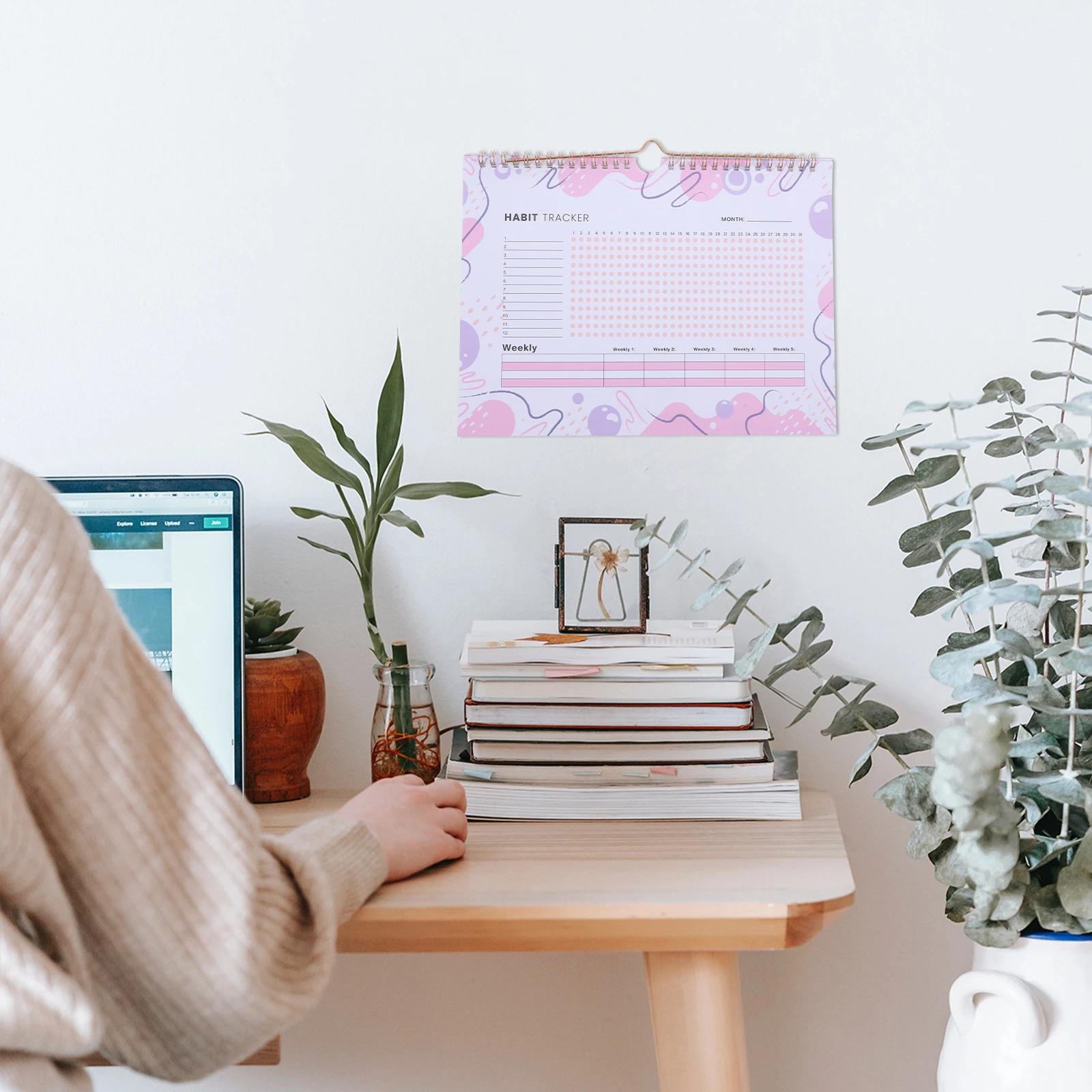 

English Monthly Habit Tracker Spiral Planner Undated Daily Goals Journal Workout Tracker for Students Teachers Travelers