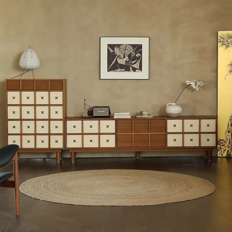 

Medieval TV cabinet retro solid wood modern living room household small apartment audio-visual cabinet low cabinet