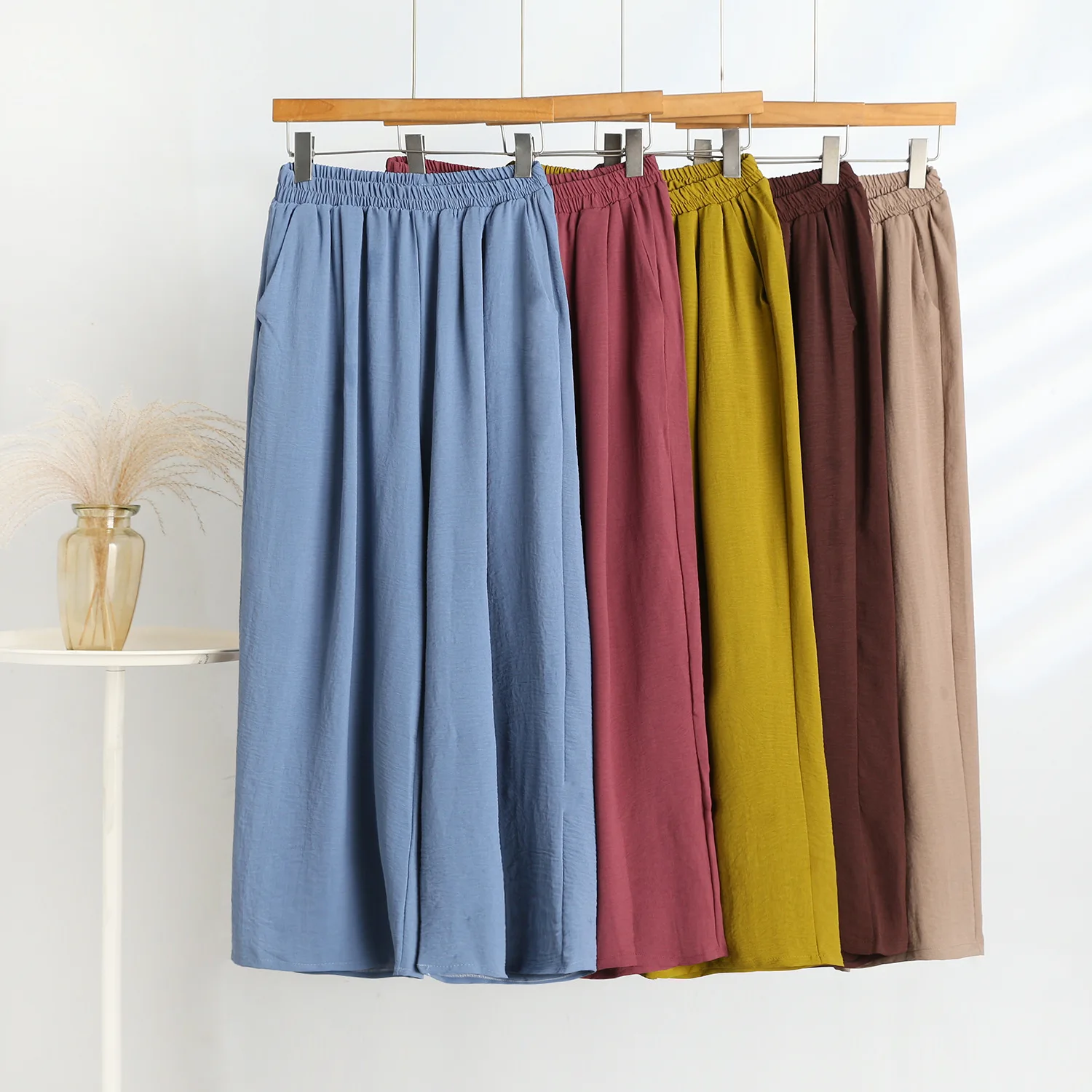 

Cool Cotton Linen Pants high waist Plus size Casual Slim wide leg pants drawstring Loose lightweight trousers all match