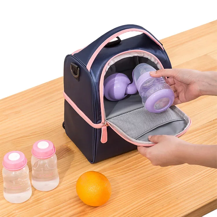 JZB051 Waterproof Double-Layer Lunch Bag Insulated Baby Feeding Bottle Warmer Bag Breast Milk Fresh Baby Backpack Mommy Bag