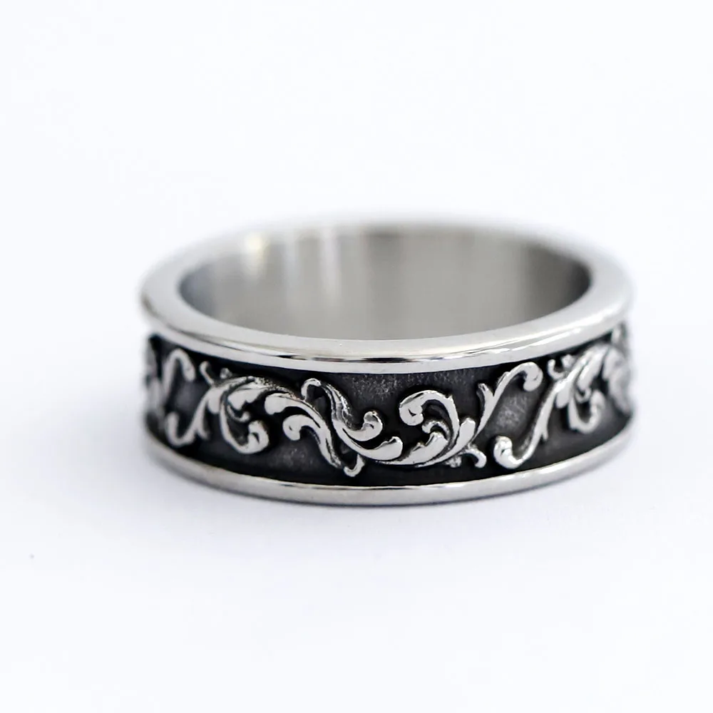 Stainless Steel Viking Spindrift Pattern Round Ring