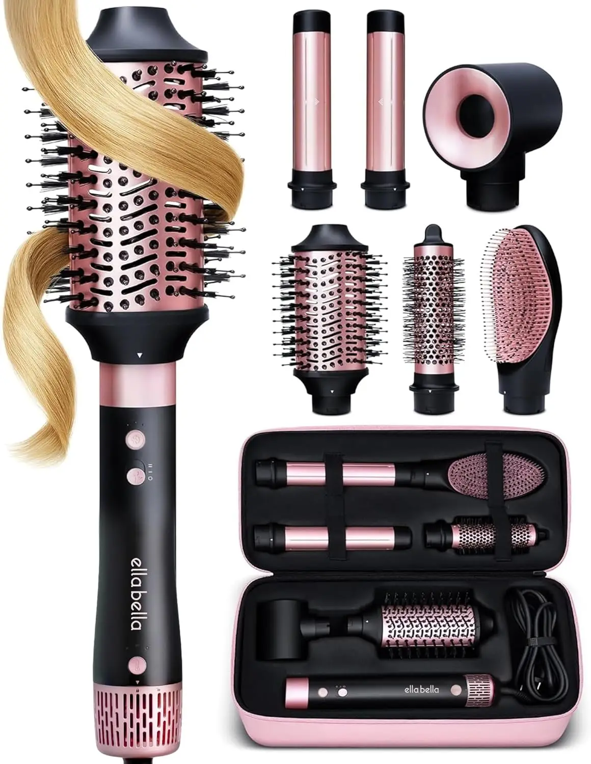6-in-1 Hot Air Styler: Hair Dryer, Straightener & Curling Set with Travel Case for Fast, Damage-Free Styling