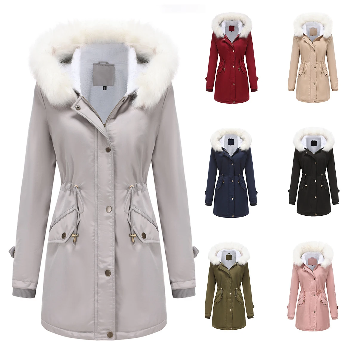 Jaqueta longa feminina gola de pele capuz inverno para baixo jaquetas casacos parkas acolchoamento quente algodão acolchoado jaqueta outwears hwy0377