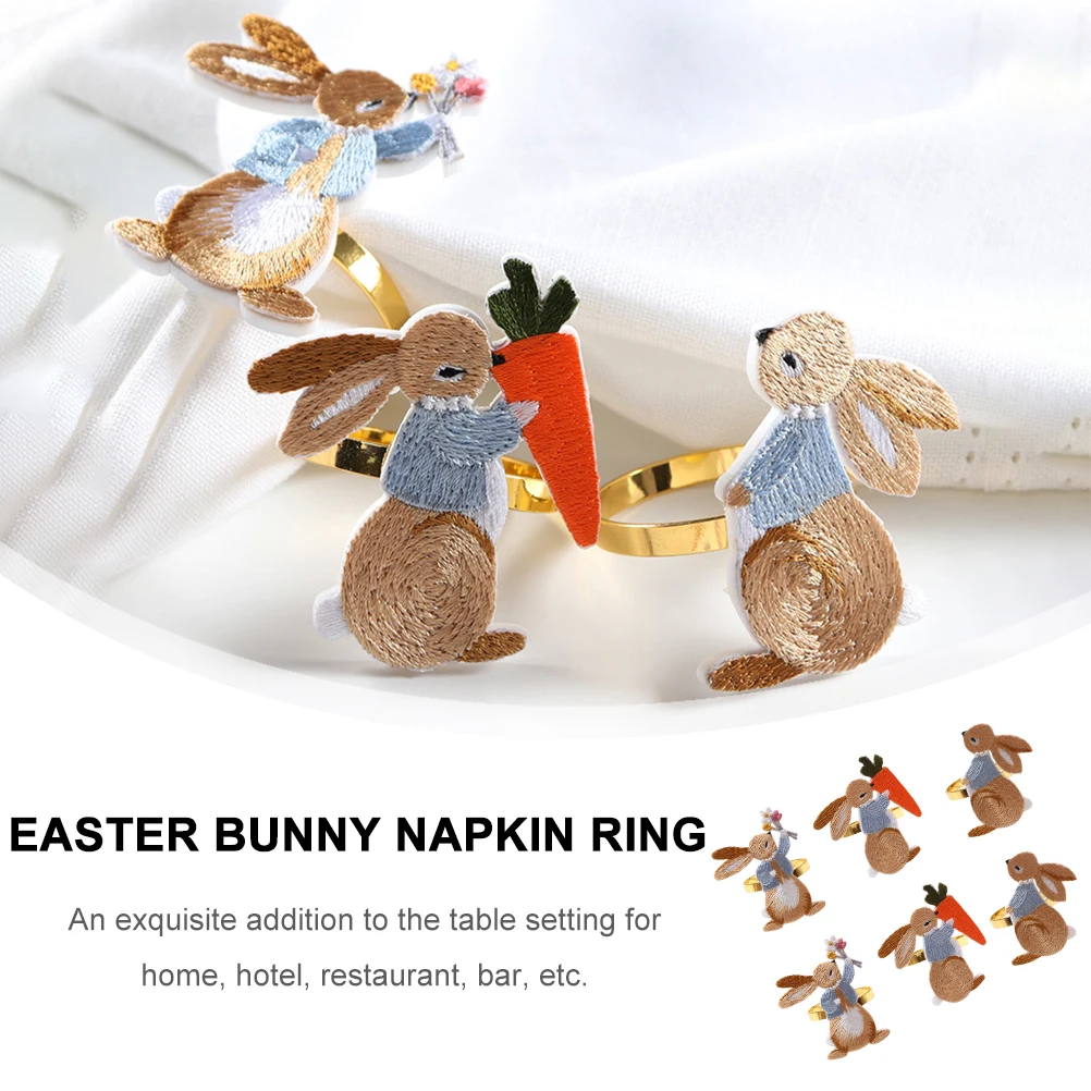 

6pcs Rabbit Napkin Rings Styles Metal Buckle Easter Bunny Table Decor Dining Room Restaurant Banquet Party Kitchen