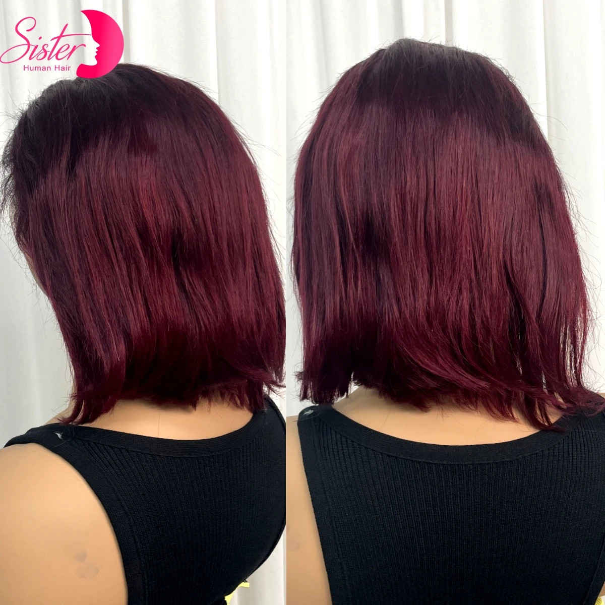 

Short Burgundy Straight Bob Wigs 200% Density 12A Double Drawn 13x4 Lace Frontal 100% Raw Human Hair Bob Wigs for Black Women