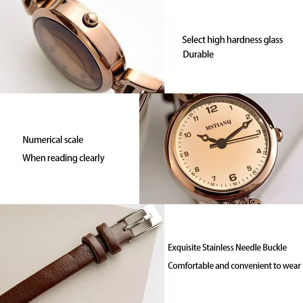 Reloj de cuarzo Retro de alta calidad, esfera redonda, correa de cuero PU, reloj de pulsera, relojes casuales para mujer