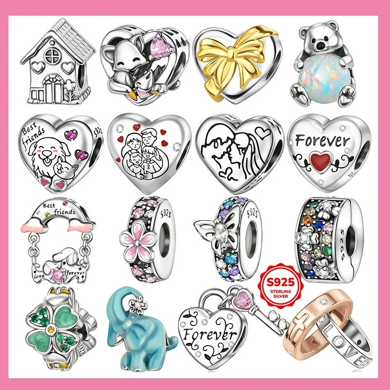 2026 Neue 925 Sterling Silber Charms Perlen Liebe Blume Niedlicher Elefanten-Charm Passend für Original-Armband DIY Damen Schmuck Geschenk