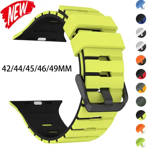 Silicone Band for Apple Watch Ultra 3/2 49 44 45 46mm Soft Sport Strap for Iwatch S11 10 9 8 7 SE3 Two Tone Adjustable Bracelet