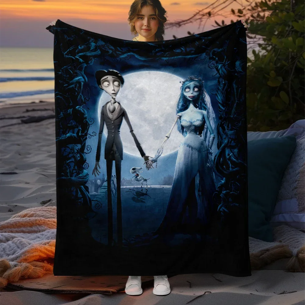 Manta de franela con estampado de la película Tim Burton's Corpse Bride, sofá grande, suave, cálida, creativa, para acampar al aire libre, cama de oveja