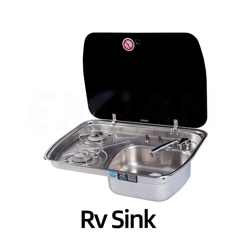 RV Gas Stove Kitchen and Bath Yacht Single Apartment Mobile Home Stainless Steel Van RV Sink Double Head Stove Integrated Stove