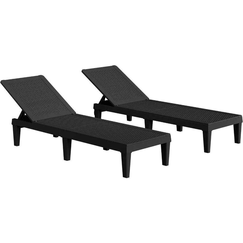 

Greesum Outdoor Chaise Lounge Chairs Set of 2 with 5-Position Adjustable Backrest, Waterproof PE Sun Loungers for Garden Pool Be