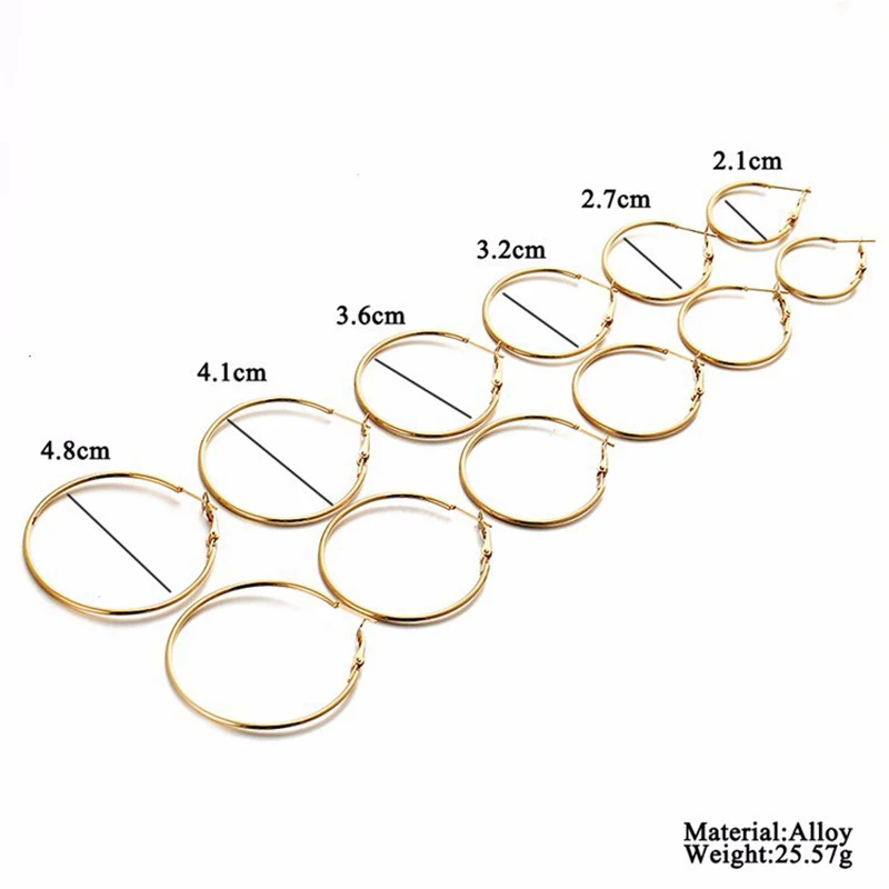 Noter Economical 6 Pairs Per Card Women Circle Earrings Gold Silver Color 6 Sizes Hoop Orejeras Casual Accessories Party Jewelry image 3