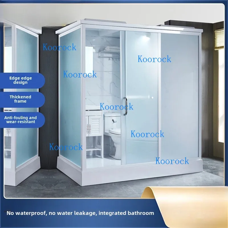 All-In-One Bathroom Set with Toilet, Sink, Mirror, and Integrated Shower Stall, Perfect for Space-Saving Solutions